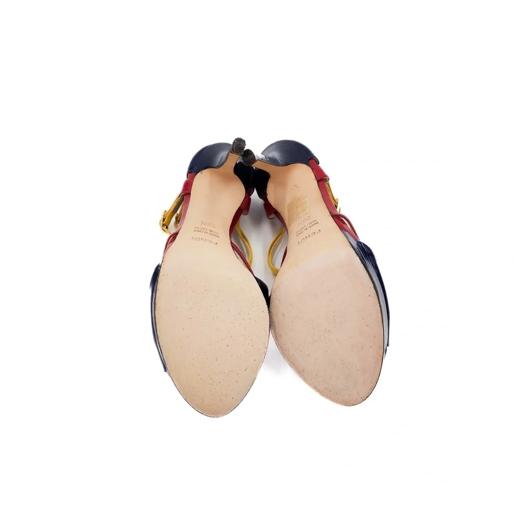 FENDI Navy Red Patent Leather T-Strap Platform Heels EU 36.5 - Picture 9 of 10